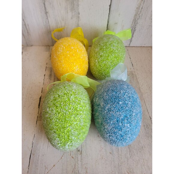 Beaded large egg pastel Easter ornament hanging set decor - Picture 1 of 6